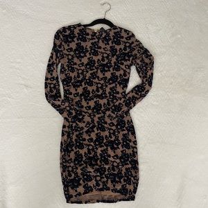 Navy blue and beige long sleeve dress